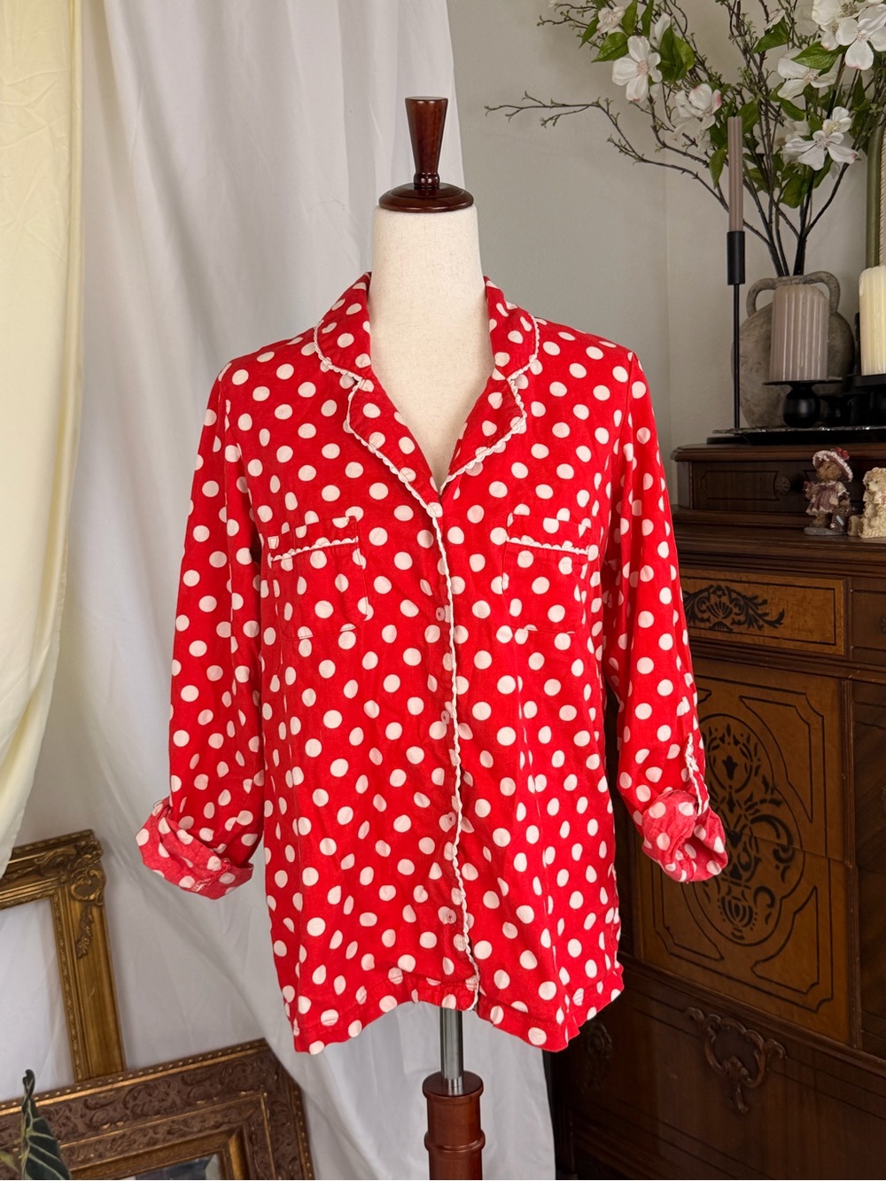 Victoria's Secret Red and White Polka Dot Sleep Pajama Sleepwear Top 2011 Chic